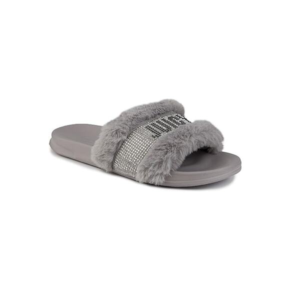NWT (flaw) dorm college gift idea Juicy y2k furry grey slides sparkle 7M sandals - Picture 1 of 6
